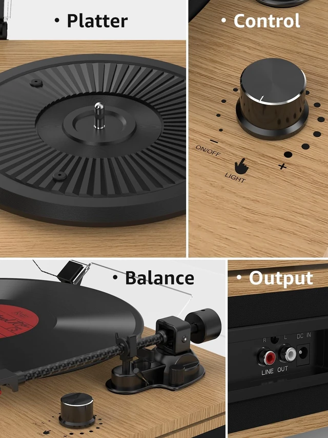Alt view image 3 of 7 - Vinyl Record Player Turntables with Built in Speakers & Cool Light Strip All-in-one vintage turntable.Belt Drive 2-Speed Turntables with Magnetic Cartridge AT-3600L,Support RCA Output,Walnut