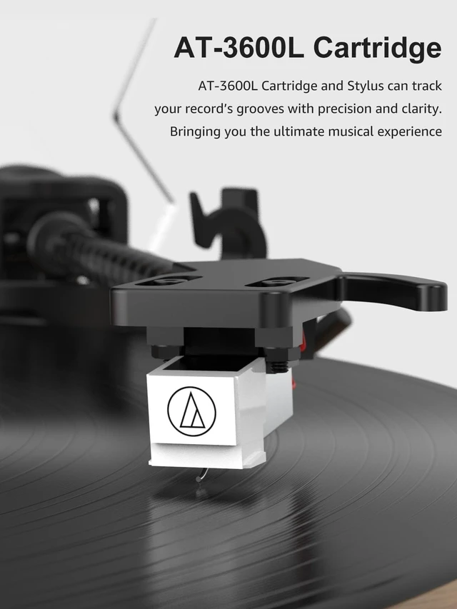 Alt view image 4 of 7 - Vinyl Record Player Turntables with Built in Speakers & Cool Light Strip All-in-one vintage turntable.Belt Drive 2-Speed Turntables with Magnetic Cartridge AT-3600L,Support RCA Output,Walnut