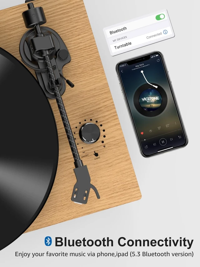 Alt view image 5 of 7 - Vinyl Record Player Turntables with Built in Speakers & Cool Light Strip All-in-one vintage turntable.Belt Drive 2-Speed Turntables with Magnetic Cartridge AT-3600L,Support RCA Output,Walnut