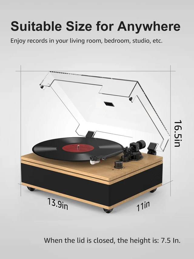 Alt view image 7 of 7 - Vinyl Record Player Turntables with Built in Speakers & Cool Light Strip All-in-one vintage turntable.Belt Drive 2-Speed Turntables with Magnetic Cartridge AT-3600L,Support RCA Output,Walnut