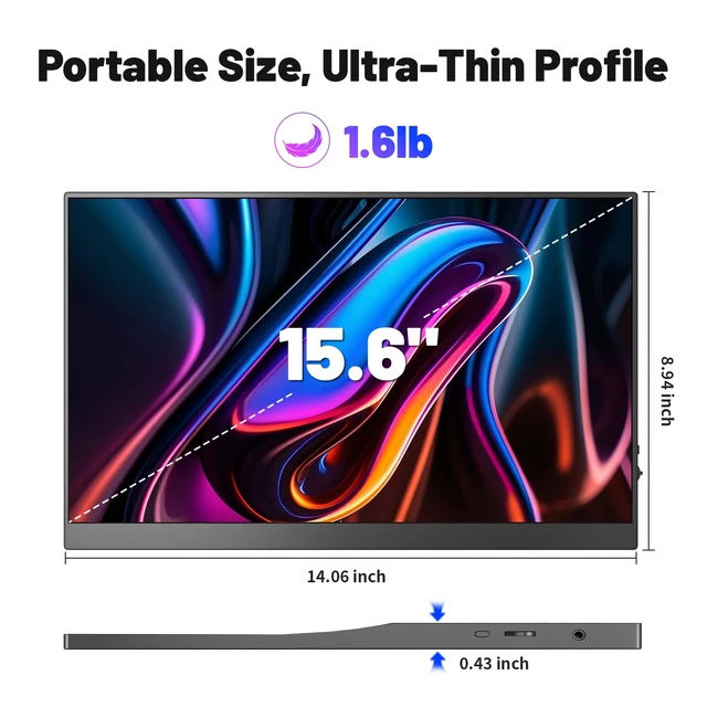 Alt view image 6 of 6 - Portable Monitor Touchscreen 15.6 Inch 1080P FHD 72% sRGB Touch Screen Monitor Portable with Kickstand & Speaker, HDMI USB-C Second Screen for Laptop PC Phone, VESA Mountable