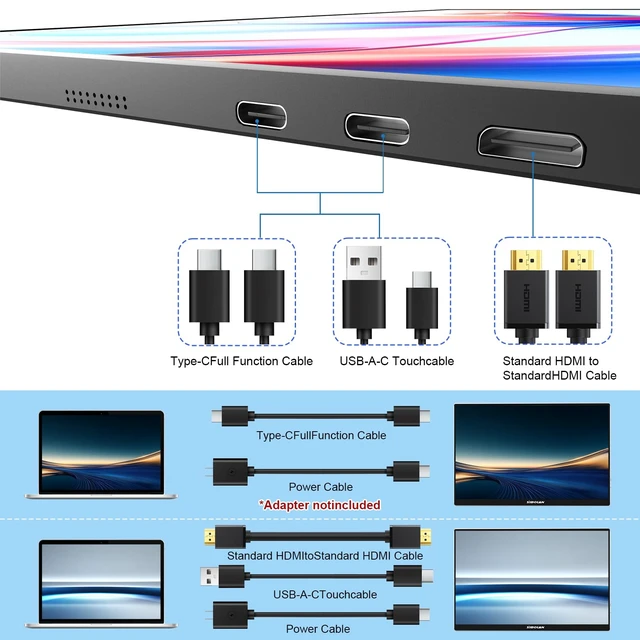 Alt view image 6 of 7 - Portable Monitor Touchscreen 15.6 Inch, FHD 1080P IPS 10-Point Touch Screen Monitor, HDMI USB C Second External Monitor for Laptop PC Game Consoles, Built-in Speaker with Protective Case