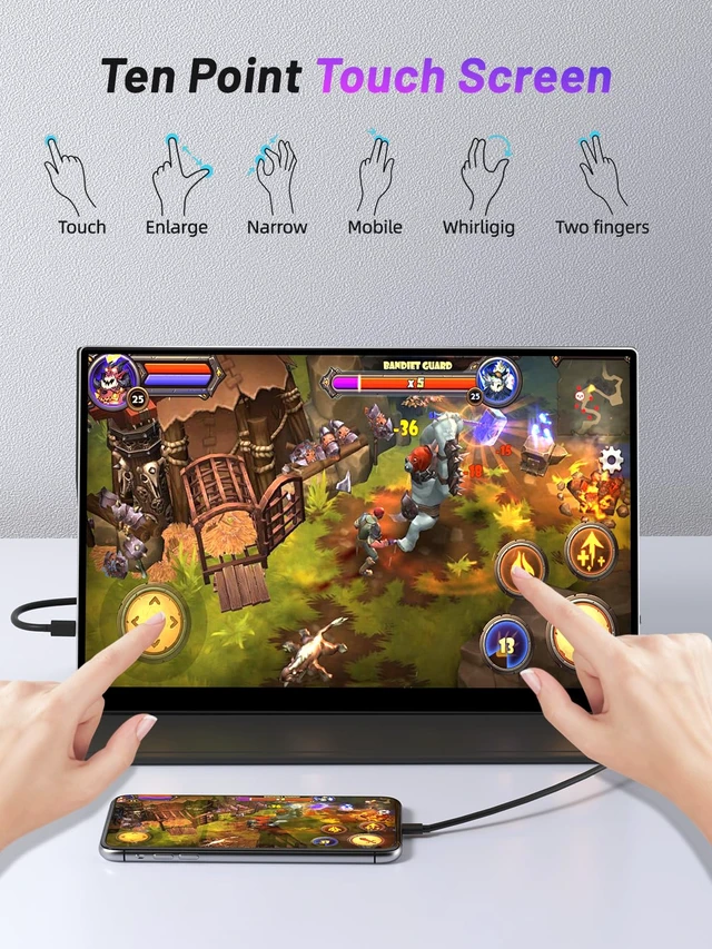 Alt view image 7 of 7 - Portable Monitor Touchscreen 15.6 Inch, FHD 1080P IPS 10-Point Touch Screen Monitor, HDMI USB C Second External Monitor for Laptop PC Game Consoles, Built-in Speaker with Protective Case