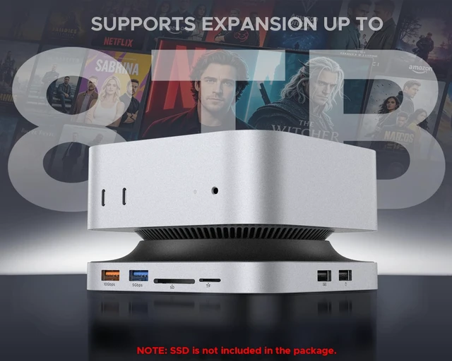 Alt view image 2 of 7 - Gadget Mac mini M4 Dock, 8TB M.2 NVMe/SATA SSD Enclosure & Stand, 4K@144Hz HDMI 2.1, 10Gbps USB-C & USB-A Hub, SD/TF Card Reader, 3.5mm Audio, Aluminum Docking Station for Mac mini M4 & M4 Pro