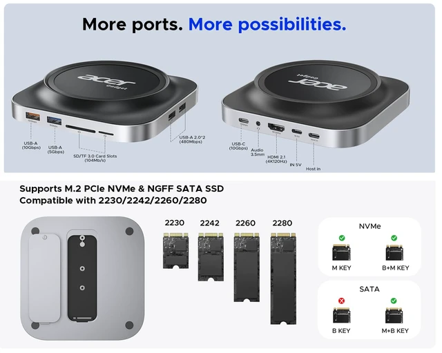 Alt view image 3 of 7 - Gadget Mac mini M4 Dock, 8TB M.2 NVMe/SATA SSD Enclosure & Stand, 4K@144Hz HDMI 2.1, 10Gbps USB-C & USB-A Hub, SD/TF Card Reader, 3.5mm Audio, Aluminum Docking Station for Mac mini M4 & M4 Pro