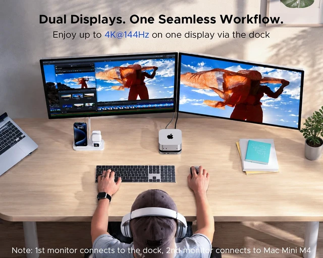 Alt view image 6 of 7 - Gadget Mac mini M4 Dock, 8TB M.2 NVMe/SATA SSD Enclosure & Stand, 4K@144Hz HDMI 2.1, 10Gbps USB-C & USB-A Hub, SD/TF Card Reader, 3.5mm Audio, Aluminum Docking Station for Mac mini M4 & M4 Pro