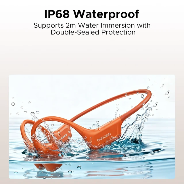 Alt view image 4 of 7 - Bone Air Swim Bone Conduction Headphones Open Ear Wireless Waterproof Headphones 64GB IP68 Dual Conduction Headphones 8H Playtime Open Ear Sports Headphones for Cycling Swiming - Orange