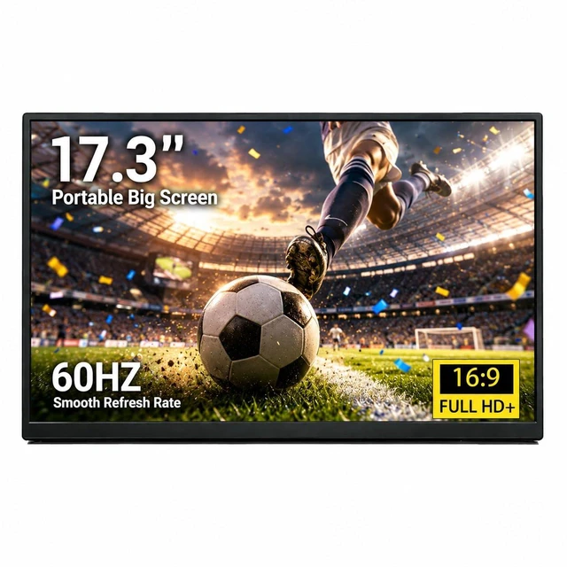 Main image of 17.3 Inch Portable Monitor, 1600×900 Resolution, 16:9 Widescreen TN Display, Ultra-Slim External Second Monitor for Laptop, Phone, PS5, Xbox, Switch, PC