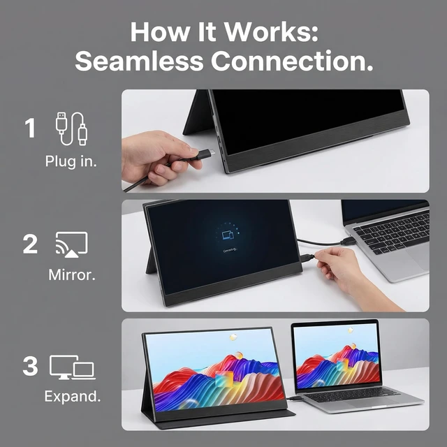 Alt view image 5 of 7 - 17.3 Inch Portable Monitor, 1600×900 Resolution, 16:9 Widescreen TN Display, Ultra-Slim External Second Monitor for Laptop, Phone, PS5, Xbox, Switch, PC
