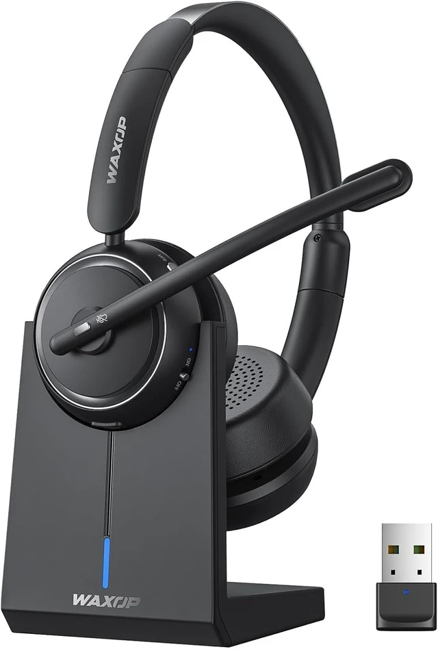 Main image of Wireless Headset with Mic for Work, Bluetooth Headset with Microphone Noise Cancelling & Mute Button, 65H Talk Time, Comfortable Wireless Headsets for Work/Call Center/Computer/Laptop/Calls
