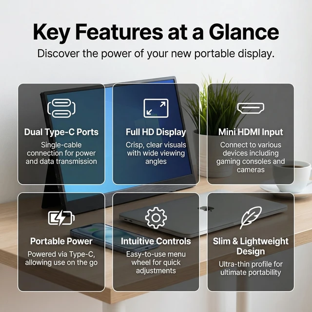 Alt view image 6 of 7 - 17.3 Inch Portable Monitor, 1600×900 Resolution, 16:9 Widescreen TN Display, Ultra-Slim External Second Monitor for Laptop, Phone, PS5, Xbox, Switch, PC