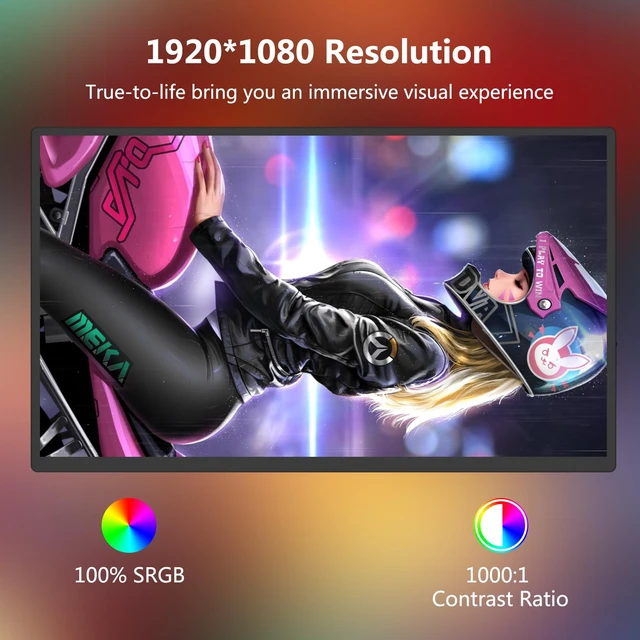 Alt view image 5 of 7 - 18.5 inch Portable Monitor + Sleeve 120Hz 1080P,100% sRGB FHD HDR USB HDMI with VESA Ultra Slim Portable Laptop Office Monitor,for Computer Switch Phone Game Devices