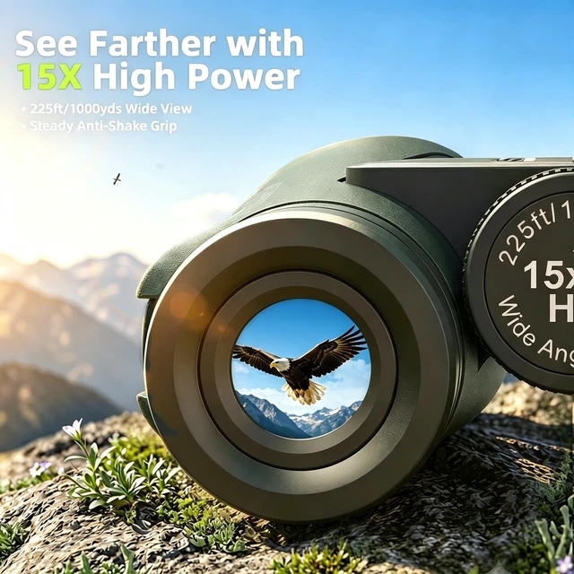 Alt view image 2 of 7 - 15x56 Binoculars for Adults High Powered Cruise Ship Bird Bird Watching, FMC, BAK4, Large View, Large Lens, Hunting Wildlife Travel, Clear, Wide IPD Range, Non-Slip, Gift Men Green