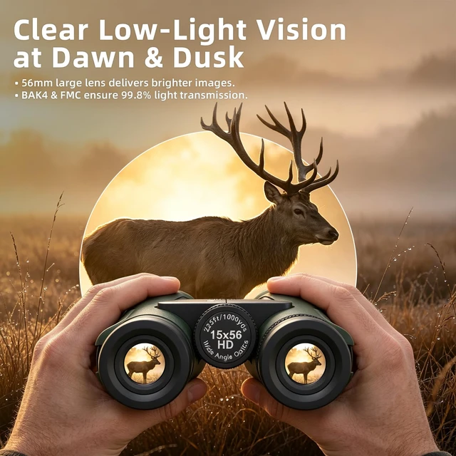 Alt view image 3 of 7 - 15x56 Binoculars for Adults High Powered Cruise Ship Bird Bird Watching, FMC, BAK4, Large View, Large Lens, Hunting Wildlife Travel, Clear, Wide IPD Range, Non-Slip, Gift Men Green