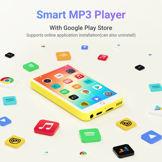 Alt view image 2 of 7 - 80GB MP3 Player with Bluetooth and WiFi, 4.0" IPS Touch Screen MP3 Player with Speaker, Music Player with Spotify, Audible, Music, MP4 Android Music Player Up to 512GB (Yellow)