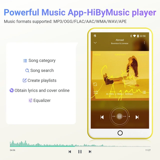 Alt view image 3 of 7 - 80GB MP3 Player with Bluetooth and WiFi, 4.0" IPS Touch Screen MP3 Player with Speaker, Music Player with Spotify, Audible, Music, MP4 Android Music Player Up to 512GB (Yellow)