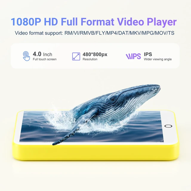 Alt view image 4 of 7 - 80GB MP3 Player with Bluetooth and WiFi, 4.0" IPS Touch Screen MP3 Player with Speaker, Music Player with Spotify, Audible, Music, MP4 Android Music Player Up to 512GB (Yellow)