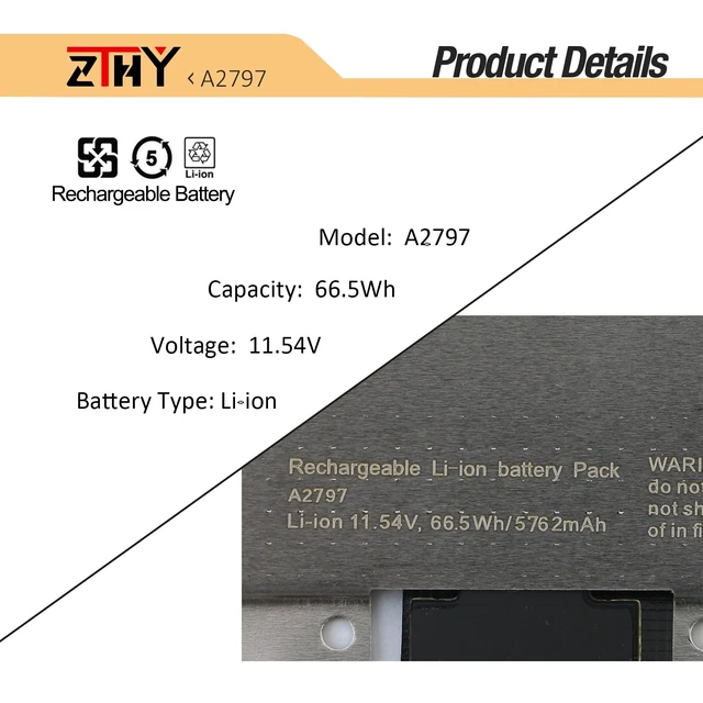 Alt view image 3 of 7 - A2797 Laptop Battery Replacement for MacBook Air 15-inch A2941 (M2,2023) A3114(M3,2024) MRYQ3LL/A MQKX3LL/A MQKP3LL/A MXD13LL/A MQKQ3LL/A MRYN3LL/A MQKW3LL/A MQKT3LL/A MXD33LL/A 66.5Wh 5762mAh