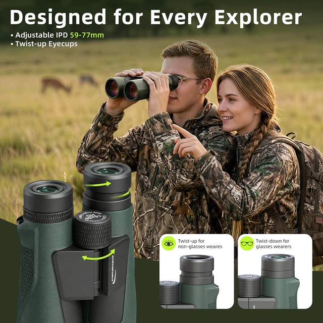 Alt view image 7 of 7 - 15x56 Binoculars for Adults High Powered Cruise Ship Bird Bird Watching, FMC, BAK4, Large View, Large Lens, Hunting Wildlife Travel, Clear, Wide IPD Range, Non-Slip, Gift Men Green