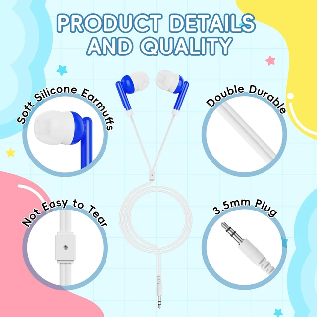 Alt view image 4 of 7 - 200 Pack Bulk Kids Earbuds for School Classroom,Wired in Ear Student Earphones,Affordable in-Ear with 3.5mm Jack,Individually Packed (HLY101)