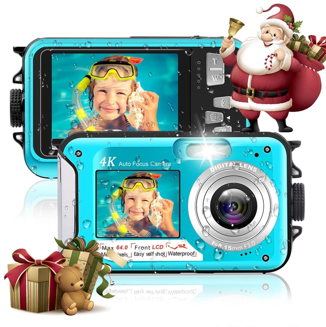 Main image of 4K 64MP Underwater Camera 16FT Compact Digital Waterproof Camera Floatable Dual-Screen Selfie, 1250mAh Battery,16X Digital Zoom,Autofocus,Fill Light, With 32GB Card, Snorkeling & Underwater Trips