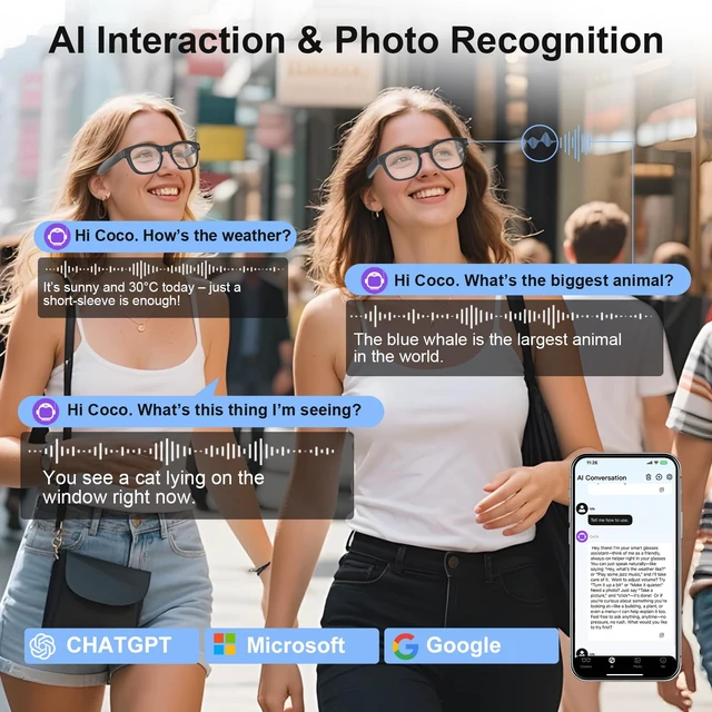 Alt view image 2 of 7 - AI Smart Glasses with Camera, 8MP Video Photochromic Bluetooth Sunglasses 8MP HD 1080P Camera, Open-Ear Audio, AI Object Recognition & Translation, Voice Assistant, Photochromic Color-Changing Lenses