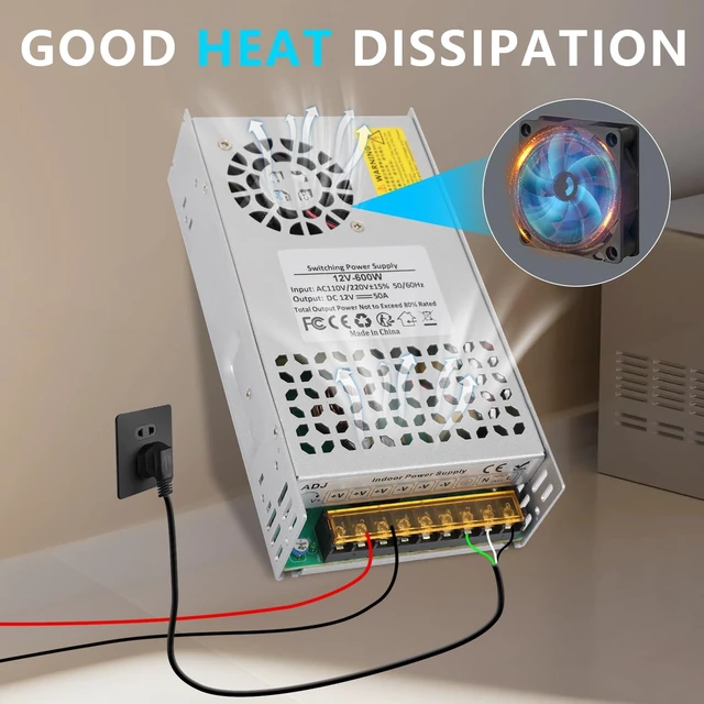 Alt view image 2 of 7 - DC 12V 50A 600W Power Supply 110V AC to DC 12V Converter 50A 600W Switching Power Supply for 12V LED Strip Motor Pump CCTV Camera System Car Stereo 3D Printer
