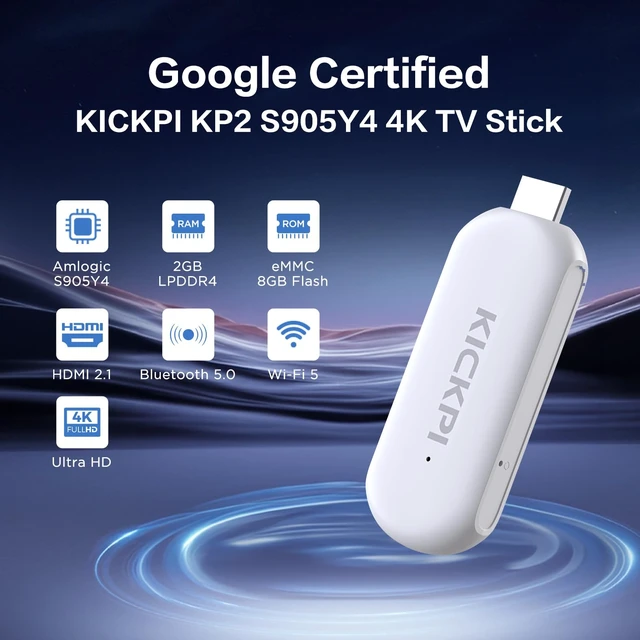 Alt view image 2 of 7 - KP2 Android TV Stick 2GB RAM 8GB ROM Android 14 Amlogic S905Y4 Quad-Core Processor 4K HDR Chromecast Built-in Dolby Audio Voice Assistant, White