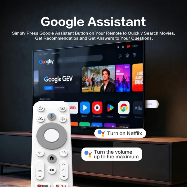 Alt view image 6 of 7 - KP2 Android TV Stick 2GB RAM 8GB ROM Android 14 Amlogic S905Y4 Quad-Core Processor 4K HDR Chromecast Built-in Dolby Audio Voice Assistant, White