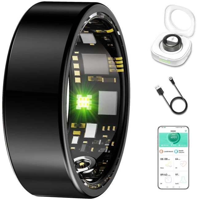 Main image of Smart Ring for Women & Men, Sleep & Health Tracker Ring, Black 7# 24/7 Fitness Ring Stainless Steel, Waterproof, Free APP for iOS & Android, No Subscription, Heart Rate & Activity Tracking