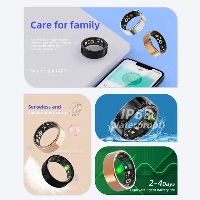 Alt view image 2 of 7 - Smart Ring for Women & Men, Sleep & Health Tracker Ring, Black 7# 24/7 Fitness Ring Stainless Steel, Waterproof, Free APP for iOS & Android, No Subscription, Heart Rate & Activity Tracking