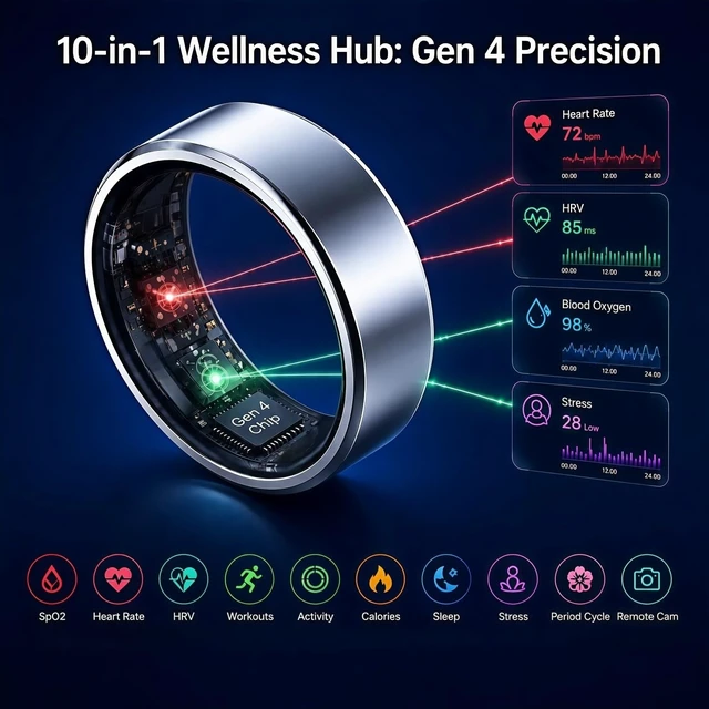 Alt view image 7 of 7 - Smart Ring Fitness Tracker for Women Men without Subscription Black,11 Health Rings Gen4, 24/7 Heart Rate/SpO2/Stress/Sleep Monitor, 50M Waterproof, Dual Charge, 140 Sport Modes for Every Activity