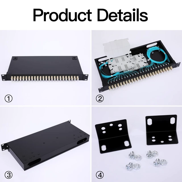 Alt view image 3 of 7 - 24 Duplex 48 Port LC-OM3 Multimode Fiber Enclosure Rack Mount Fiber Box LC-UPC Kit 1 RU Fits 19" Racks Cabinet (Include 2Pcs Splice Trays 48 Strand Pigtail 1M Cables Spool+48 Core LGX Loaded Patch