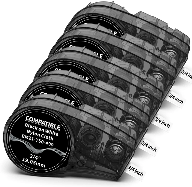 Main image of 5-Pack Compatible M21-750-499 Multi-Purpose Nylon Label.75'' W 16' L White Compatible with BMP21-PLUS/LAB M210-LAB M211 M210 Labels Nylon Cloth 3/4 Inch High Adhesion for General ID/Lab/Cable/Wire