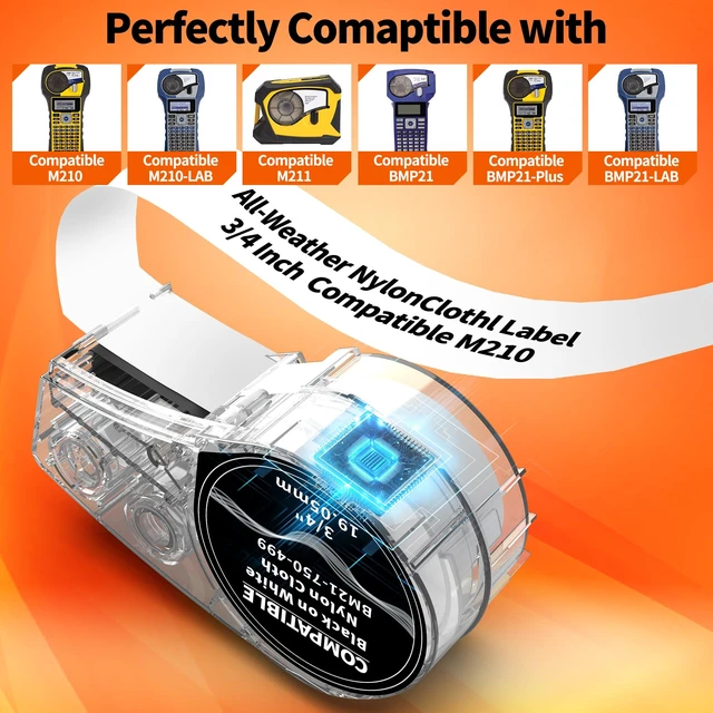 Alt view image 2 of 7 - 5-Pack Compatible M21-750-499 Multi-Purpose Nylon Label.75'' W 16' L White Compatible with BMP21-PLUS/LAB M210-LAB M211 M210 Labels Nylon Cloth 3/4 Inch High Adhesion for General ID/Lab/Cable/Wire