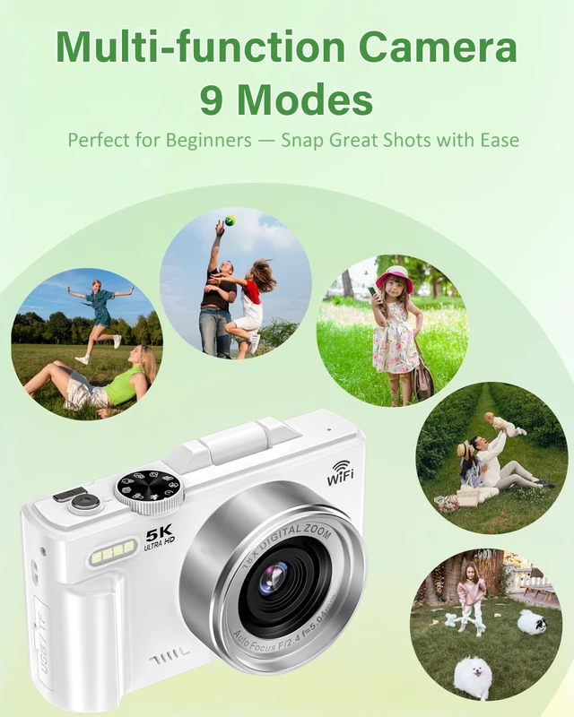 Alt view image 6 of 7 - 5K Digital Cameras for Photography, 75MP WiFi Vlogging Camera for YouTube 3" 180° Flip Screen, 18X Digital Zoom Camera for Teens & Beginners, UHD Autofocus Video Camera with 32GB SD Card, 2 Batteries