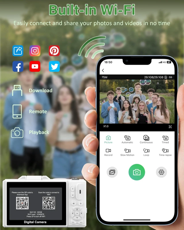 Alt view image 5 of 7 - 5K Digital Cameras for Photography, 75MP WiFi Vlogging Camera for YouTube 3" 180° Flip Screen, 18X Digital Zoom Camera for Teens & Beginners, UHD Autofocus Video Camera with 32GB SD Card, 2 Batteries