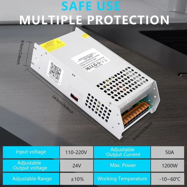 Alt view image 5 of 7 - 24V 50A 1200W Power Supply 110V AC to DC 24V Converter 50A 1200W Switching Power Supply for 24V LED Strip Motor Pump CCTV Camera System Radio Car Stereo 3D Printer