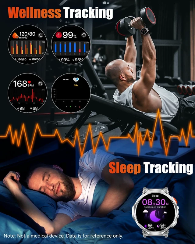 Alt view image 7 of 7 - Military Smart Watch for Men, 1.85" Big Screen, Flashlight, 930mAh Battery Bluetooth Calling, IP68 Waterproof, 114 Sports Modes, 2 Bands, Fitness Tracker, Compatible with Android & iPhone