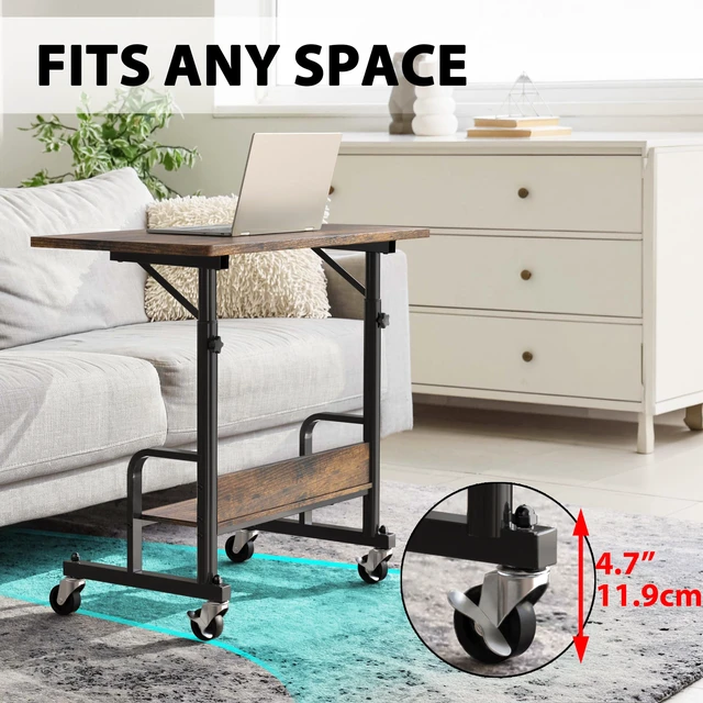 Alt view image 5 of 7 - Height Adjustable Mobile Standing Desk Laptop Cart, Rustic Brown Height Adjustable from 30.5~40.5" w/ Lockable Wheels Storage Shelf