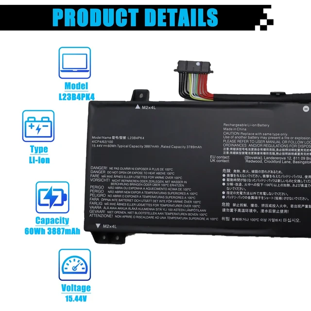 Alt view image 2 of 7 - L23B4PK4 SB11M64612 5B11M64614 Laptop Battery Replacement for Lenovo LOQ 15IRX9 15AHP9 15IAX9I 15IAX9 15ARP9 Series L23C4PK4 L23D4PK4 SB11M64616 5B11M64610 L23M4PK4 5B11M64608 60Wh 3887mAh 15.44V