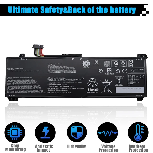 Alt view image 4 of 7 - L23B4PK4 SB11M64612 5B11M64614 Laptop Battery Replacement for Lenovo LOQ 15IRX9 15AHP9 15IAX9I 15IAX9 15ARP9 Series L23C4PK4 L23D4PK4 SB11M64616 5B11M64610 L23M4PK4 5B11M64608 60Wh 3887mAh 15.44V