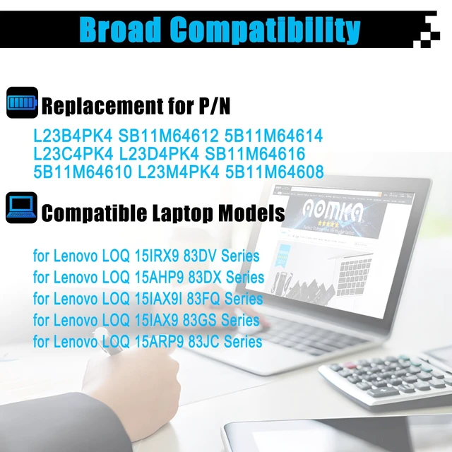 Alt view image 3 of 7 - L23B4PK4 SB11M64612 5B11M64614 Laptop Battery Replacement for Lenovo LOQ 15IRX9 15AHP9 15IAX9I 15IAX9 15ARP9 Series L23C4PK4 L23D4PK4 SB11M64616 5B11M64610 L23M4PK4 5B11M64608 60Wh 3887mAh 15.44V