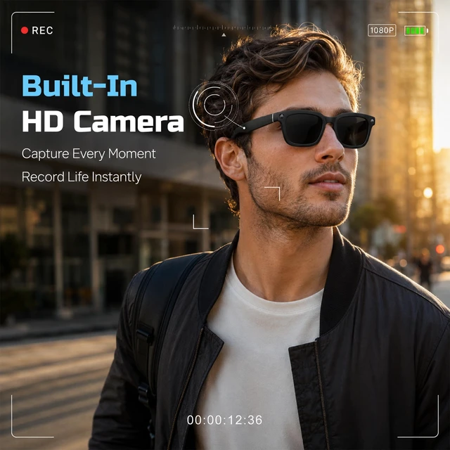 Alt view image 2 of 7 - Alpha Smart Bluetooth Sunglasses AI Voice, HD Camera, 32GB Storage, UV Protection, Anti-Blue Light, Stylish Design