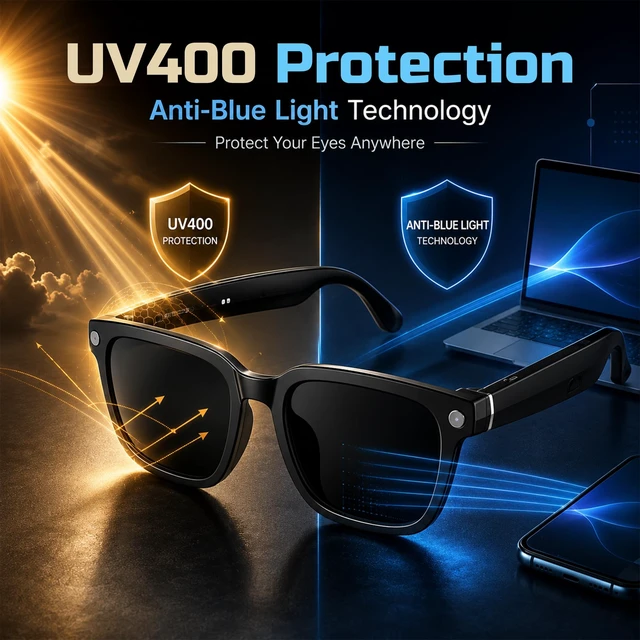 Alt view image 4 of 7 - Alpha Smart Bluetooth Sunglasses AI Voice, HD Camera, 32GB Storage, UV Protection, Anti-Blue Light, Stylish Design