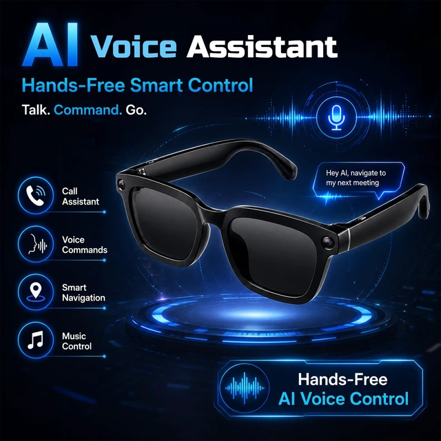 Alt view image 5 of 7 - Alpha Smart Bluetooth Sunglasses AI Voice, HD Camera, 32GB Storage, UV Protection, Anti-Blue Light, Stylish Design