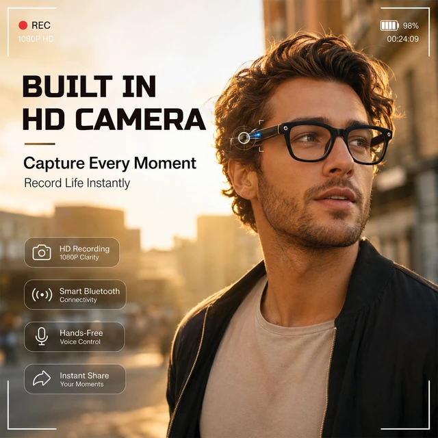 Alt view image 2 of 7 - Alpha Smart Bluetooth Sunglasses AI Voice, HD Camera, 32GB Storage, UV Protection, Anti-Blue Light, Stylish Design