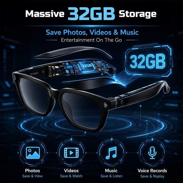 Alt view image 3 of 7 - Alpha Smart Bluetooth Sunglasses AI Voice, HD Camera, 32GB Storage, UV Protection, Anti-Blue Light, Stylish Design