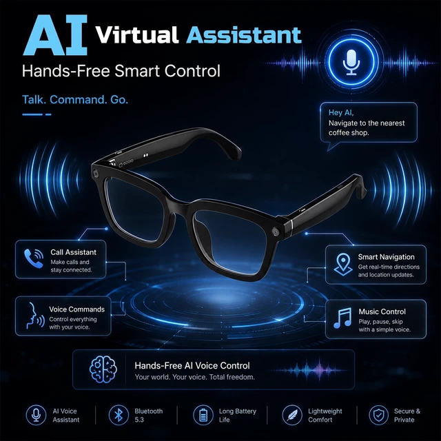 Alt view image 5 of 7 - Alpha Smart Bluetooth Sunglasses AI Voice, HD Camera, 32GB Storage, UV Protection, Anti-Blue Light, Stylish Design