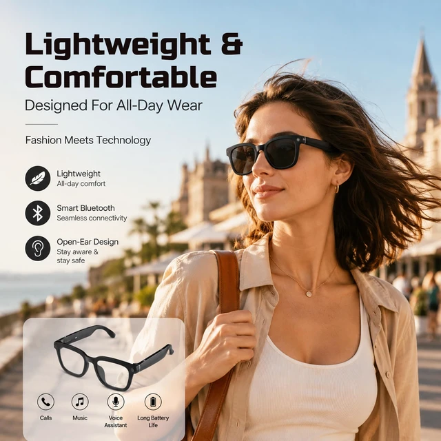 Alt view image 7 of 7 - Alpha Smart Bluetooth Sunglasses AI Voice, HD Camera, 32GB Storage, UV Protection, Anti-Blue Light, Stylish Design